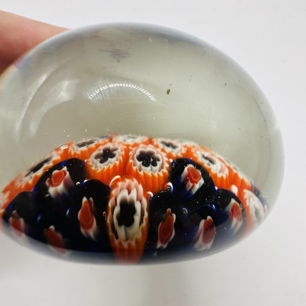 Vintage Millefiori Art Glass Paperweight Blue Red White,Floral Groovy MCM Decor - Picture 6 of 11